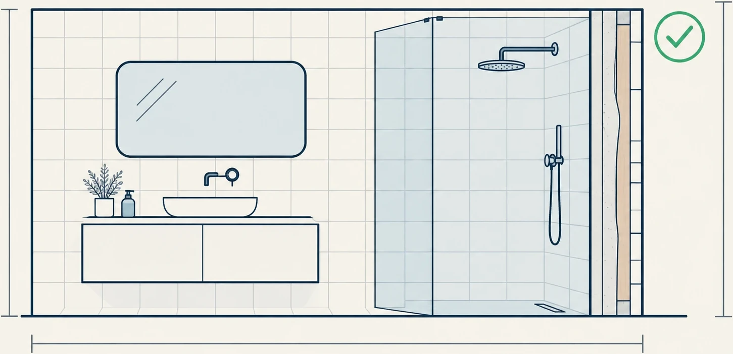 Elevation drawing of a minimalist bathroom renovation