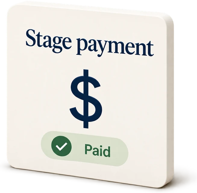 A stage payment card marked paid